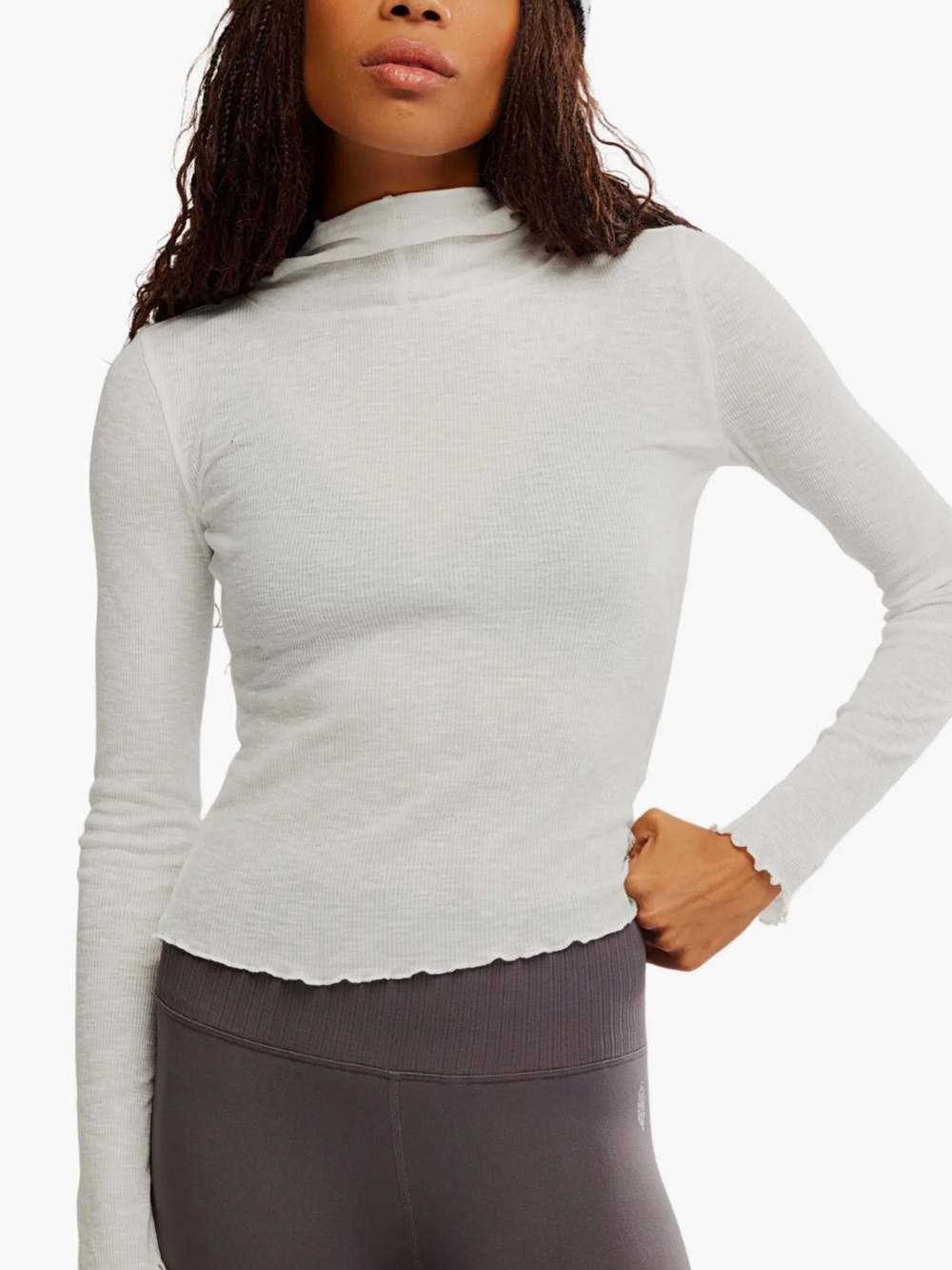 FP Movement by Free People White Ribbed Mock Neck Long Sleeve Top medium